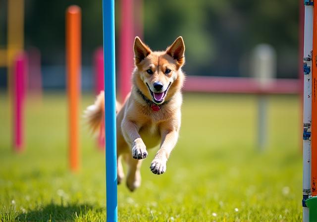Cane che corre in un percorso di agilità